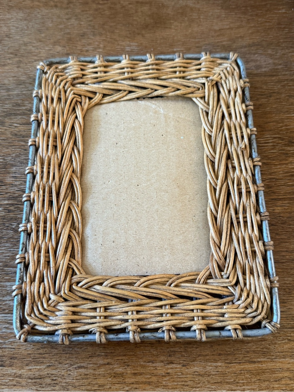 Vintage Pier 1 Woven Rattan Picture Frame in Brown and Gray